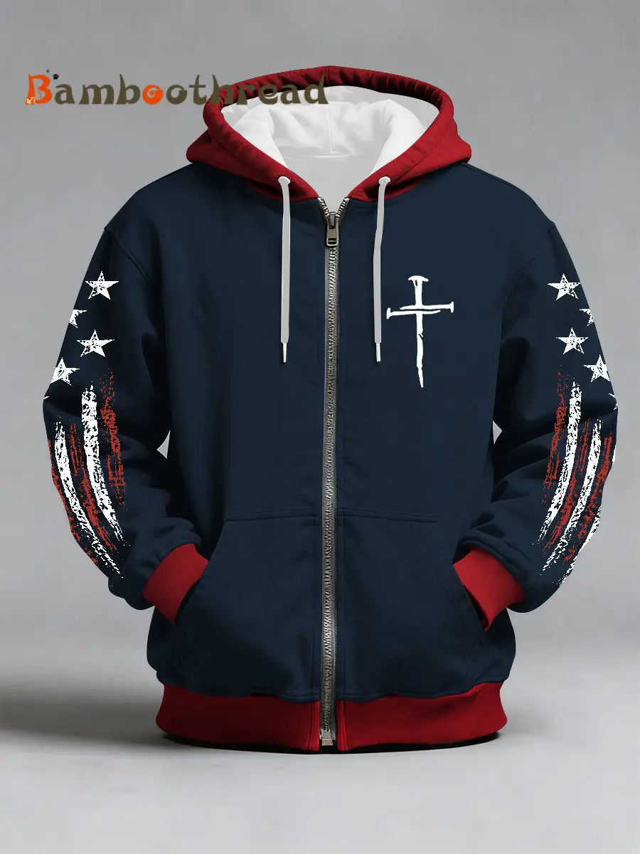 Men’s Faith Cross Zip-Up Hoodie Navy Blue / S