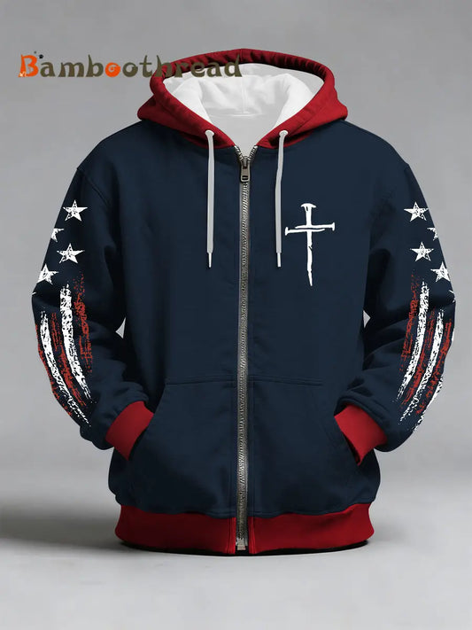 Men’s Faith Cross Zip-Up Hoodie Navy Blue / S