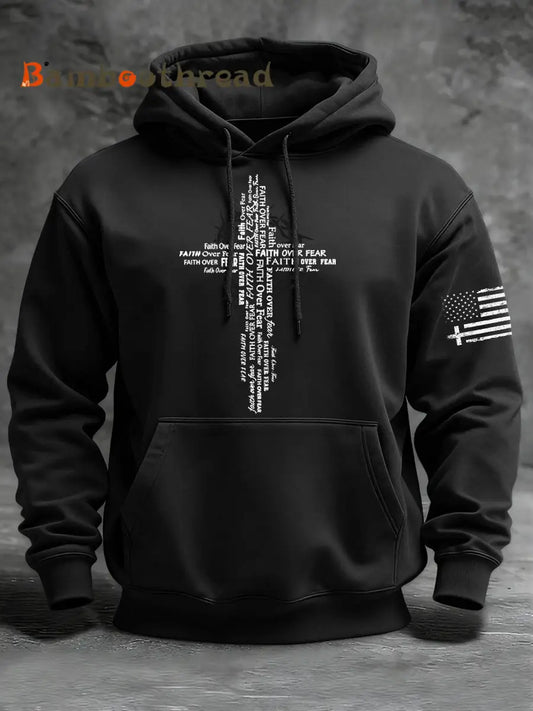 Men’s Faith Over Fear Print Casual Hoodie Black / S