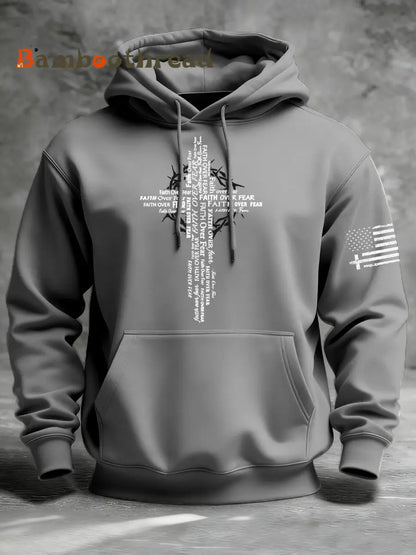 Men’s Faith Over Fear Print Casual Hoodie Gray / S