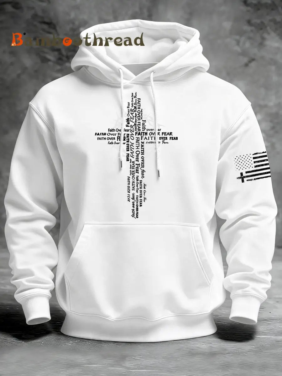 Men’s Faith Over Fear Print Casual Hoodie White / S