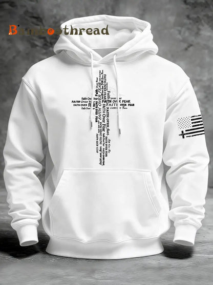 Men’s Faith Over Fear Print Casual Hoodie White / S