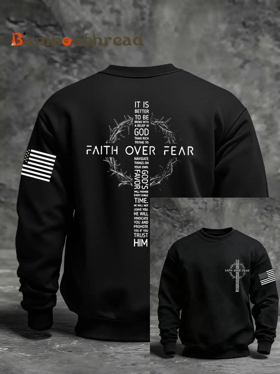 Men’s Faith Over Fear Faith Print Casual Sweatshirt Black / S