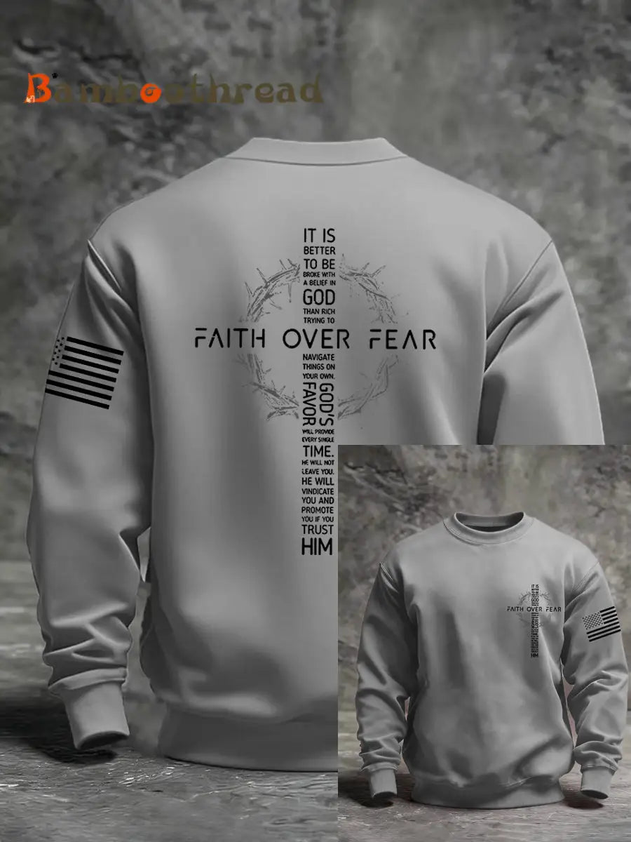 Men’s Faith Over Fear Faith Print Casual Sweatshirt Gray / S