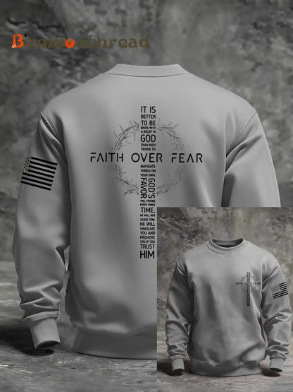 Men’s Faith Over Fear Faith Print Casual Sweatshirt Gray / S