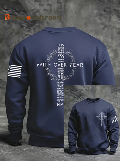Men’s Faith Over Fear Faith Print Casual Sweatshirt Navy Blue / S