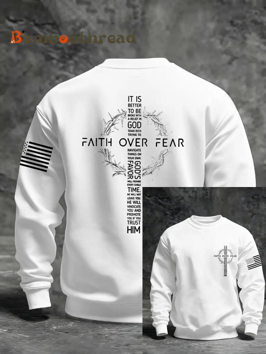 Men’s Faith Over Fear Faith Print Casual Sweatshirt White / S