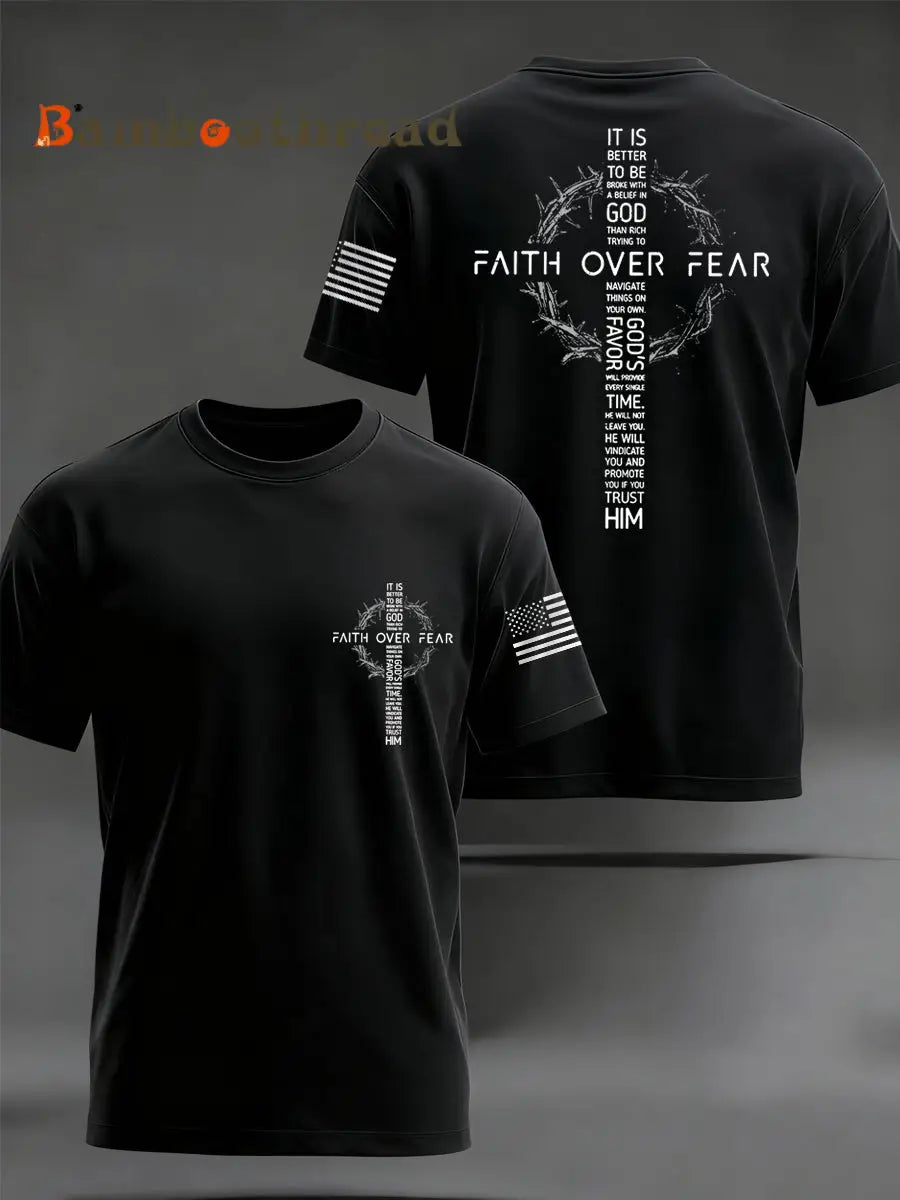 Men’s Faith Over Fear Print Casual Tee Black / S