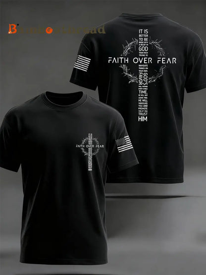 Men’s Faith Over Fear Print Casual Tee Black / S