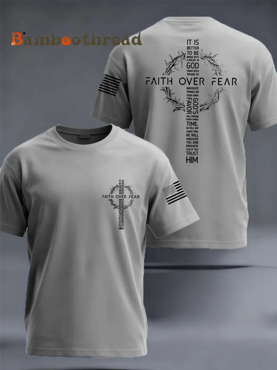 Men’s Faith Over Fear Print Casual Tee Light Gray / S