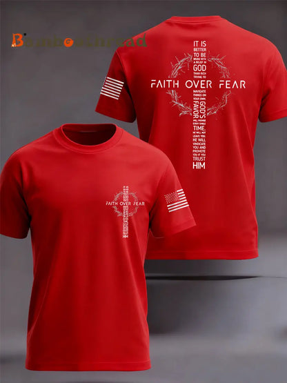 Men’s Faith Over Fear Print Casual Tee Red / S