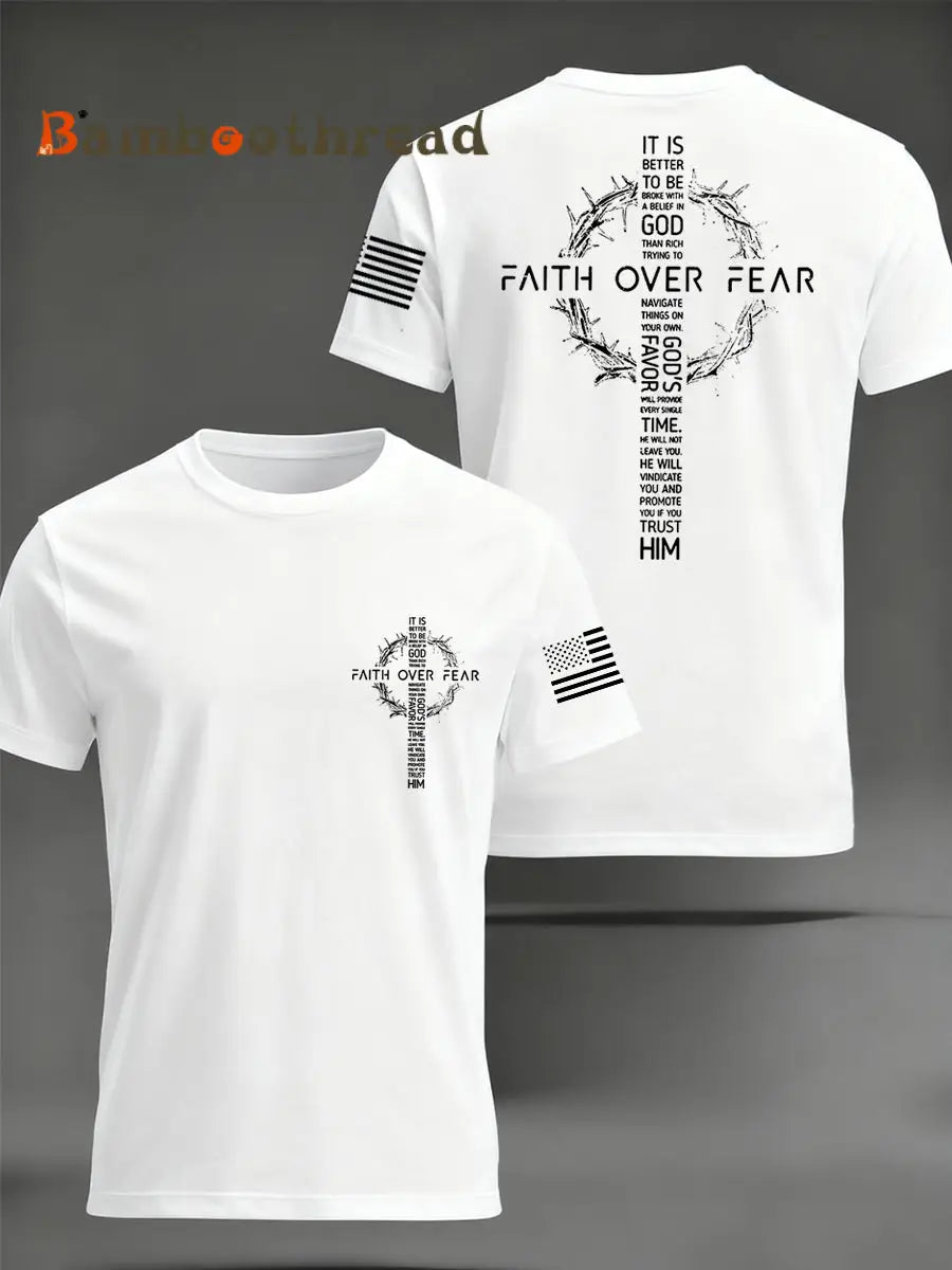 Men’s Faith Over Fear Print Casual Tee White / S