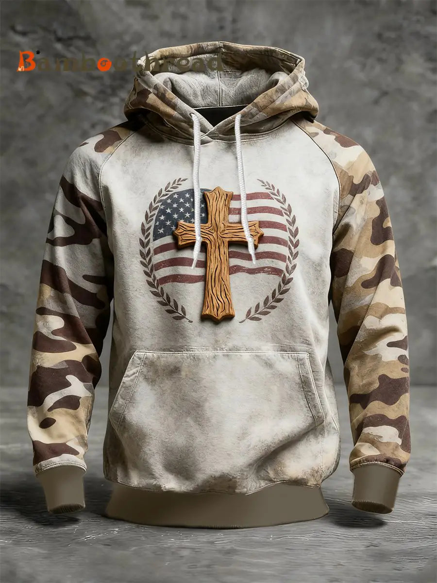 Men’s Flag Cross Camouflage Oversized Drop-Shoulder Hoodie With Pockets As picture / S