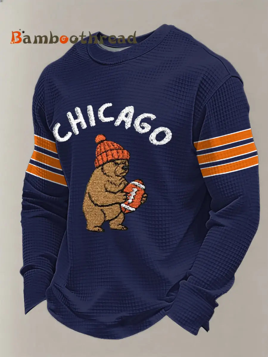 Men’s Football Fans Gameday Casual Waffle Long Sleeve T-Shirt Navy Blue / S