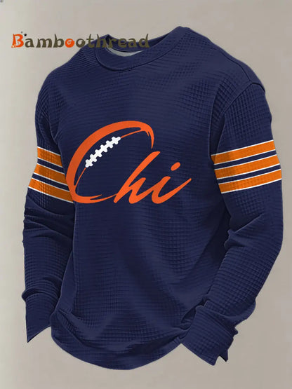 Men’s Football Fans Gameday Casual Waffle Long Sleeve T-Shirt Navy Blue / S