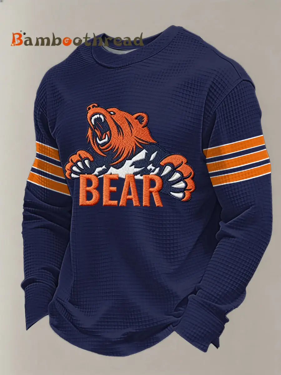 Men’s Football Fans Gameday Casual Waffle Long Sleeve T-Shirt Navy Blue / S