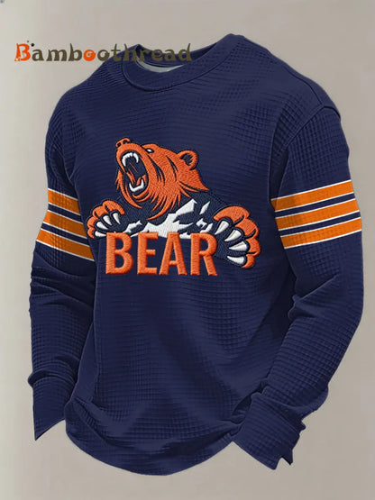 Men’s Football Fans Gameday Casual Waffle Long Sleeve T-Shirt Navy Blue / S