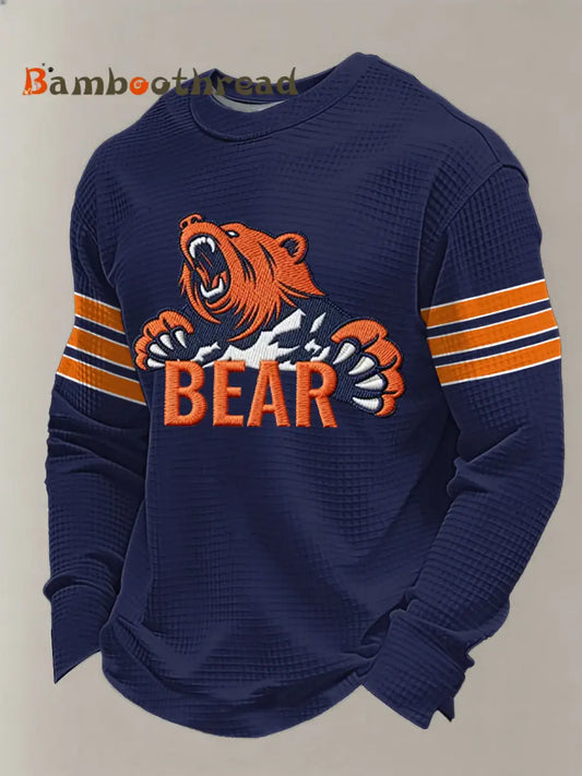 Men’s Football Fans Gameday Casual Waffle Long Sleeve T-Shirt Navy Blue / S