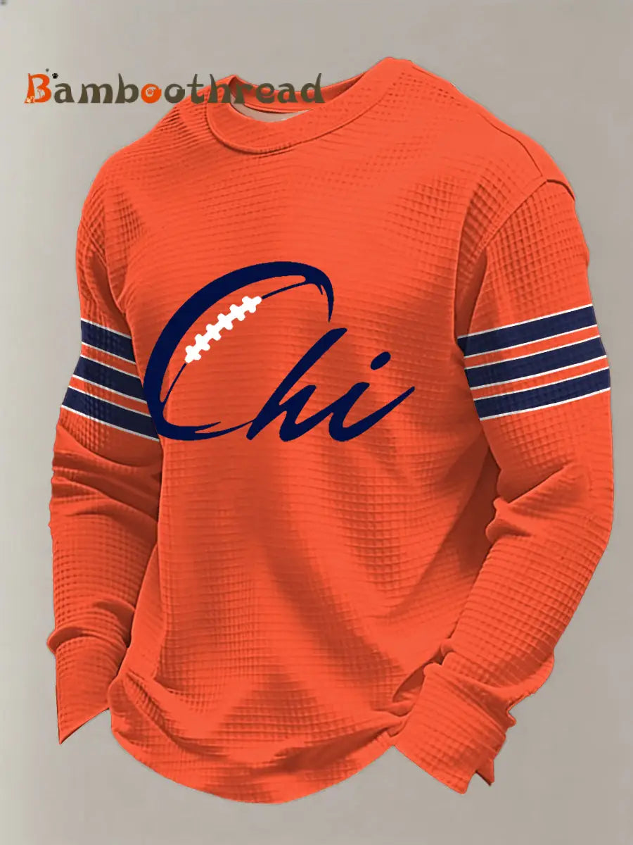 Men’s Football Fans Gameday Casual Waffle Long Sleeve T-Shirt Orange / S