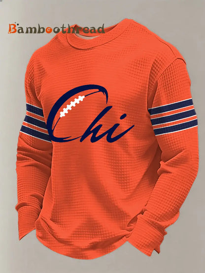 Men’s Football Fans Gameday Casual Waffle Long Sleeve T-Shirt Orange / S