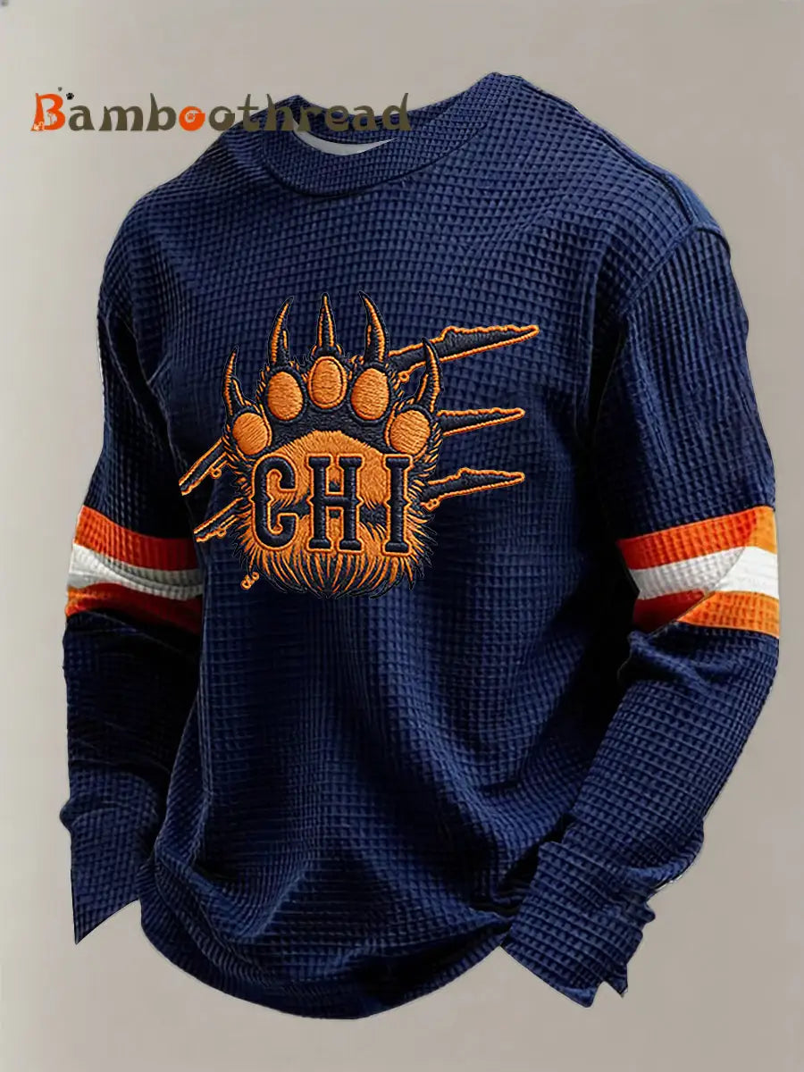 Men’s Football Fans Gameday Casual Waffle Sweatshirt Navy Blue / S