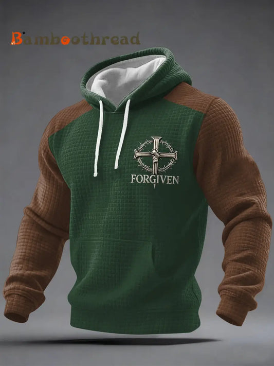 Men’s Forgiven Print Casual Checkered Hoodie Dark Green / S