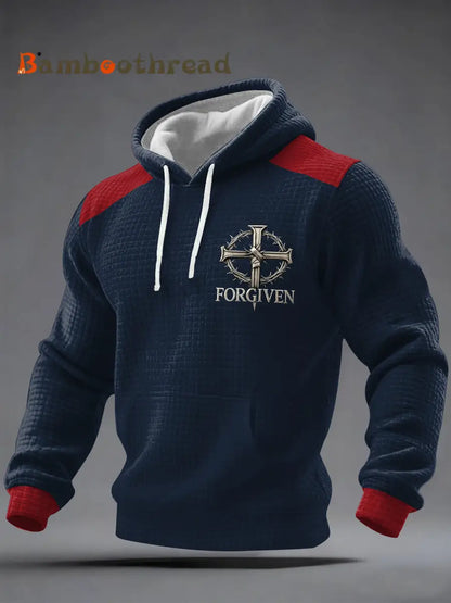 Men’s Forgiven Print Casual Checkered Hoodie Navy Blue / S