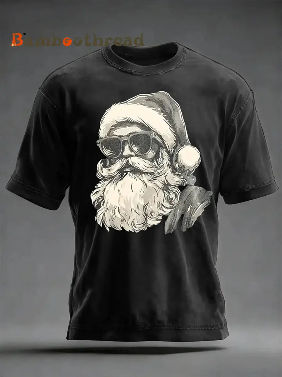 Men’s Funny Christmas Santa Claus Print Casual T-shirt Black / S