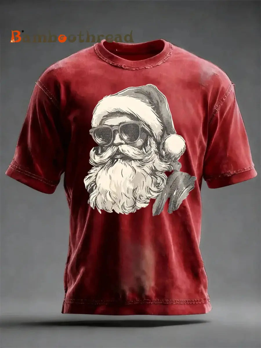 Men’s Funny Christmas Santa Claus Print Casual T-shirt Red / S