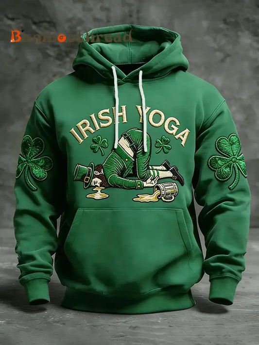 Men’s Funny St Patrick’s Day Irish Yoga Shamrock Print Casual Hoodie Green / S
