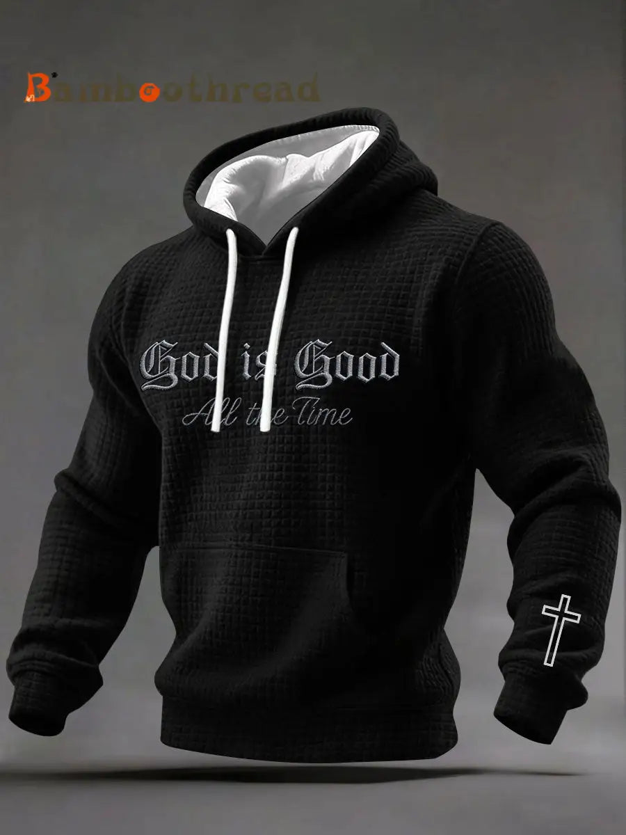 Men’s God Is Good Print Casual Hoodie Black / S
