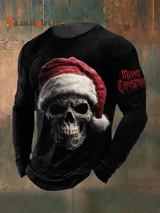 Men’s Gothic Santa Claus Printed Long Sleeved Round Neck T-shirt Black / S