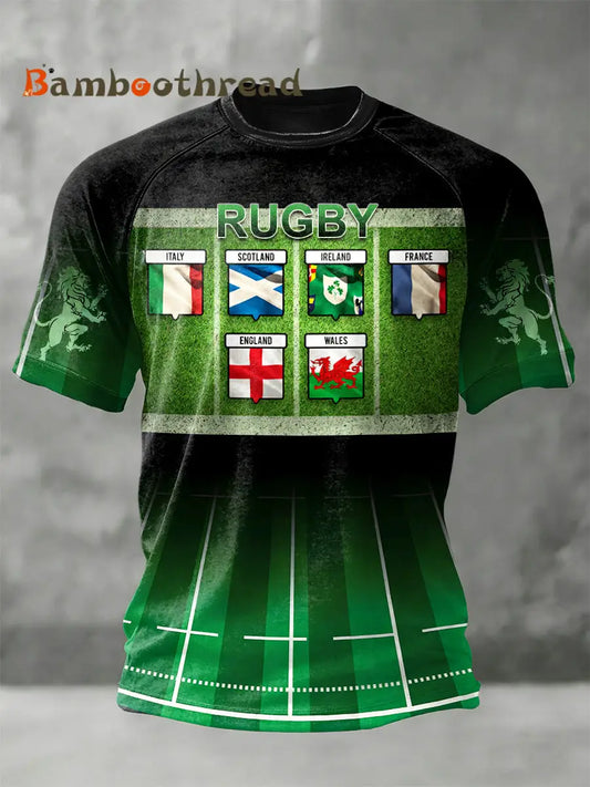 Men’s Green Gradient Six Nations Rugby Championship Print T-Shirt Jersey Black-Green / S