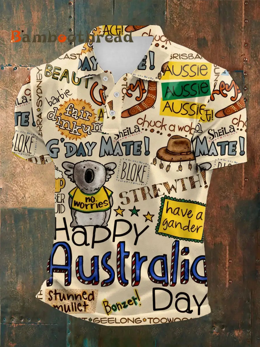 Men’s Happy Australia Day polo shirt Beige / S