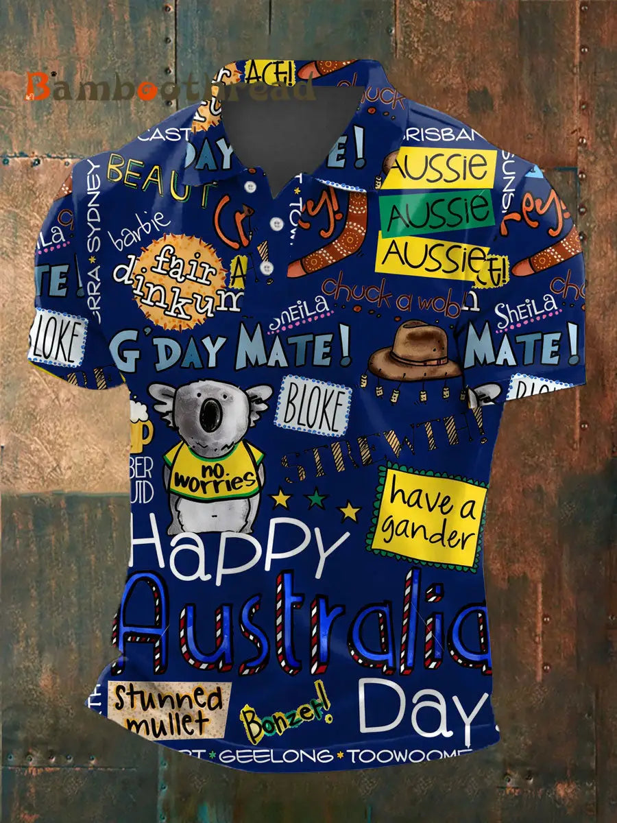Men’s Happy Australia Day polo shirt Navy Blue / S