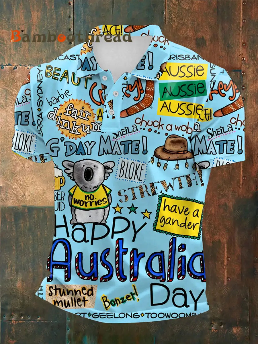 Men’s Happy Australia Day polo shirt Sky Blue / S