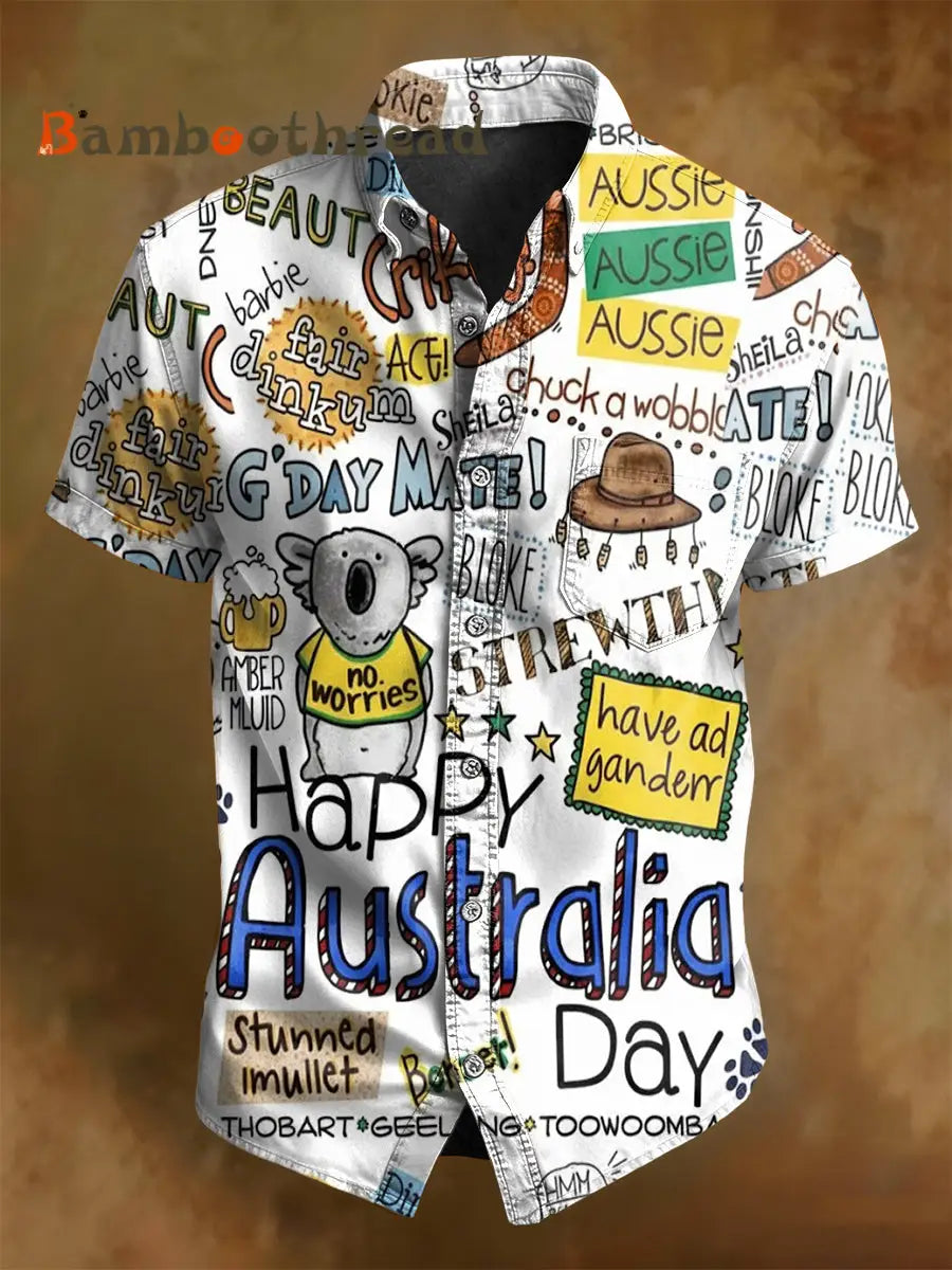Men’s Happy Australia Day Short sleeves Shirt White / S