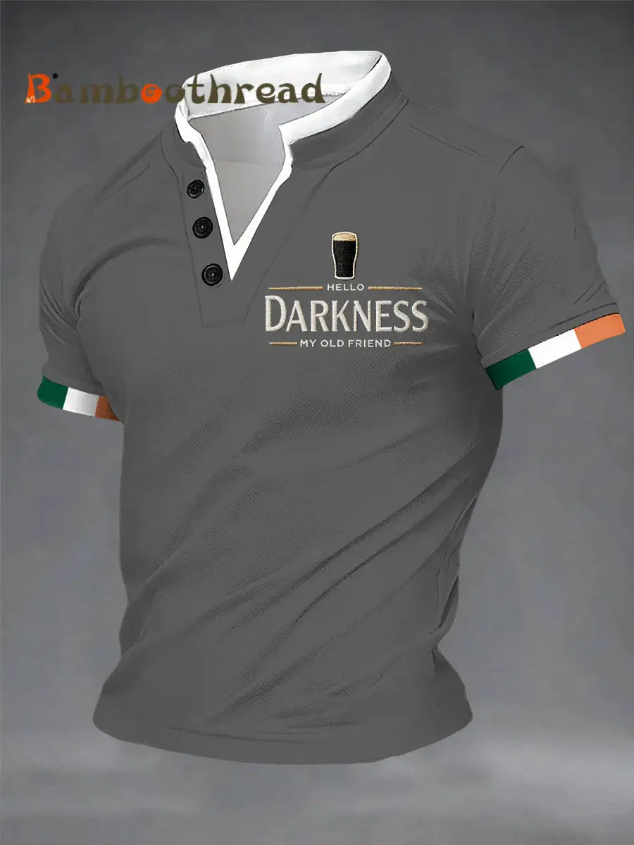Men’s Hello Darkness My Old Friend Double Layer Collar T-Shirt Gray / S