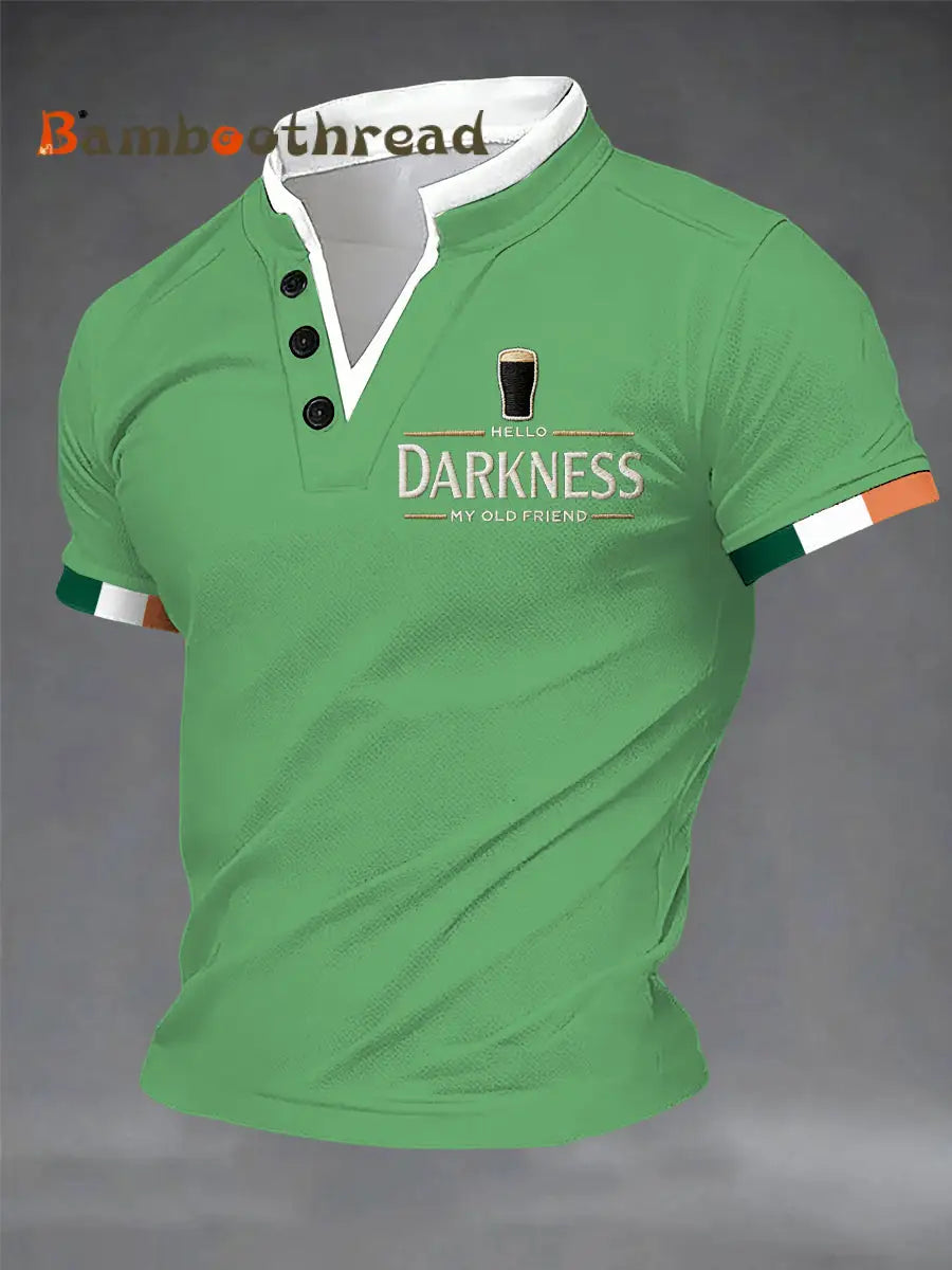 Men’s Hello Darkness My Old Friend Double Layer Collar T-Shirt Green / S
