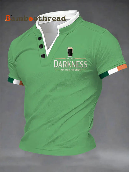 Men’s Hello Darkness My Old Friend Double Layer Collar T-Shirt Green / S