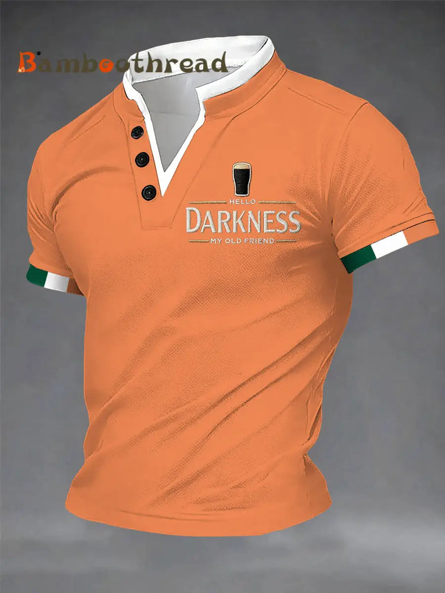 Men’s Hello Darkness My Old Friend Double Layer Collar T-Shirt Orange / S