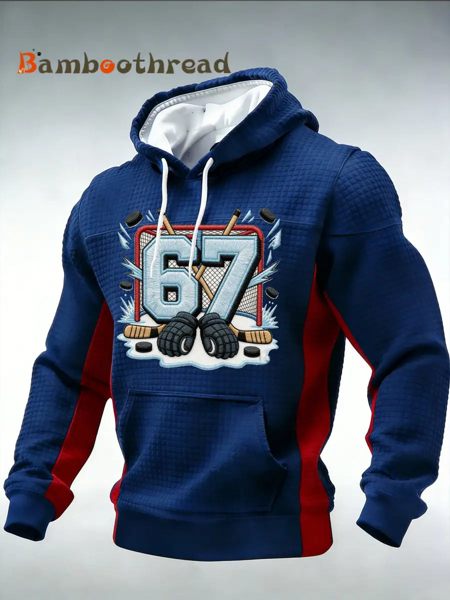 Men’s Ice Hockey Pattern Hooded Sweatshirt Dark Blue / S