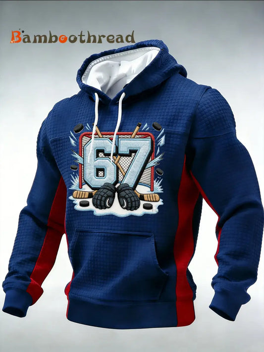 Men’s Ice Hockey Pattern Hooded Sweatshirt Dark Blue / S