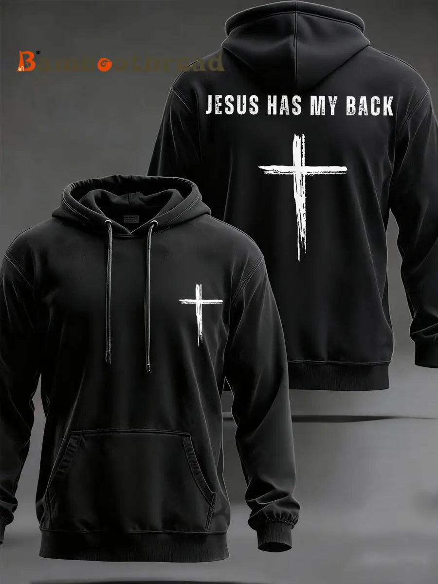 Men’s Jesus Has My Back Cross Faith Casual Hoodie Black / S