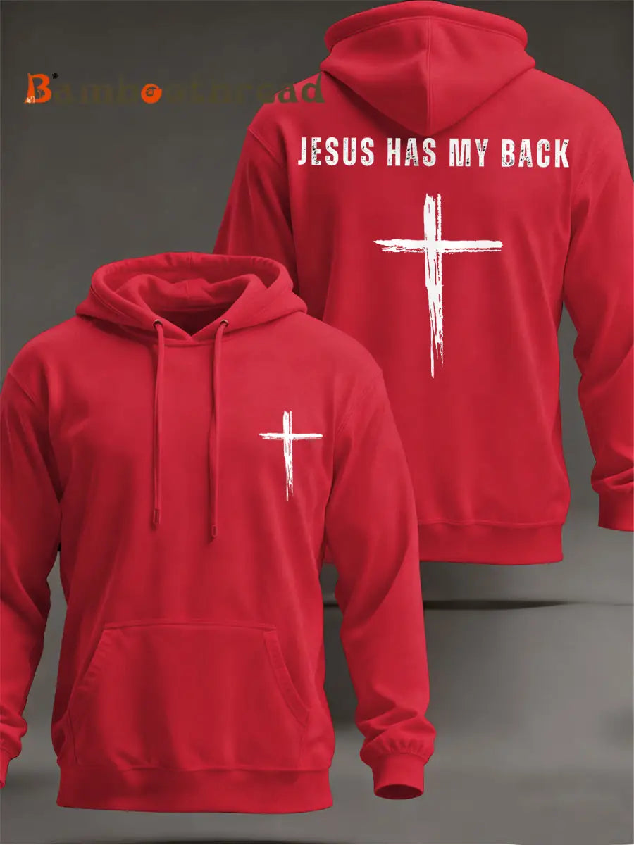 Men’s Jesus Has My Back Cross Faith Casual Hoodie Red / S