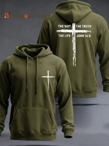 Men’s Jesus The Way The Truth The Life Casual Hoodie Army Green / S
