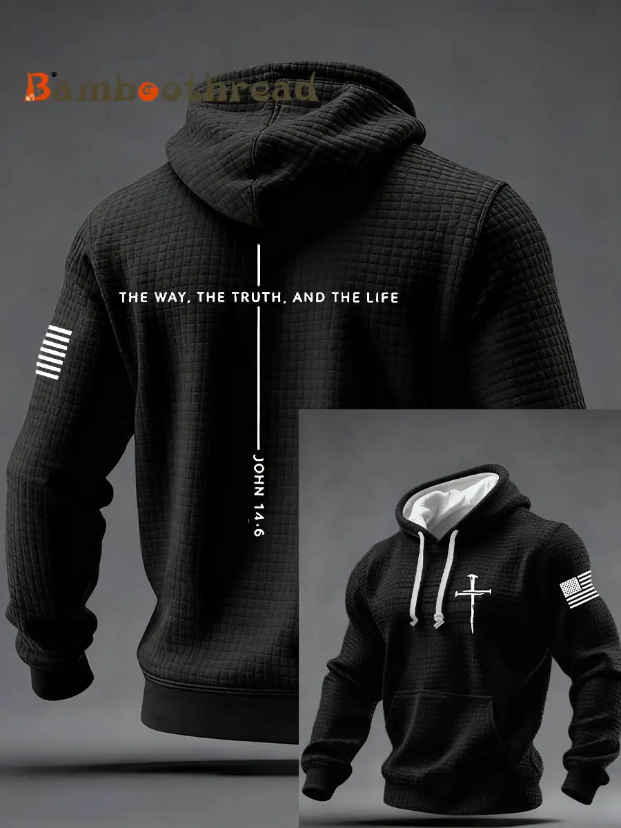Men’s Jesus The Way The Truth The Life Cross Checkered Cotton Hoodie Black / S