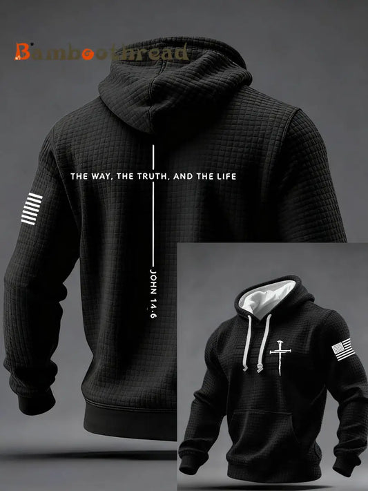 Men’s Jesus The Way The Truth The Life Cross Checkered Cotton Hoodie Black / S