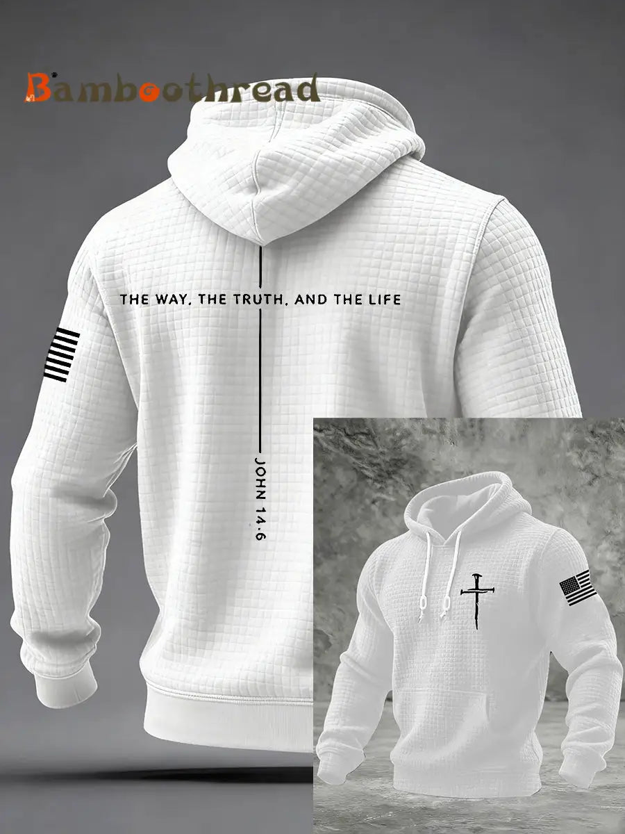 Men’s Jesus The Way The Truth The Life Cross Checkered Cotton Hoodie White / S