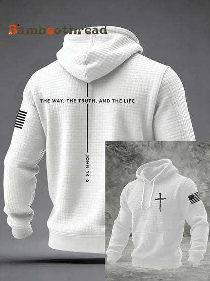 Men’s Jesus The Way The Truth The Life Cross Checkered Cotton Hoodie White / S
